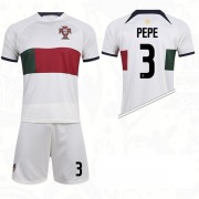 Günstige Portugal Kinder Fußball Trikotsatz WM 2022 Pepe Ferreira 3 Auswärtstrikot..